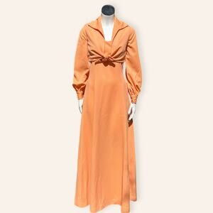 VTG Orange Maxi Dress + Puff Sleeve Tie Jacket size 6